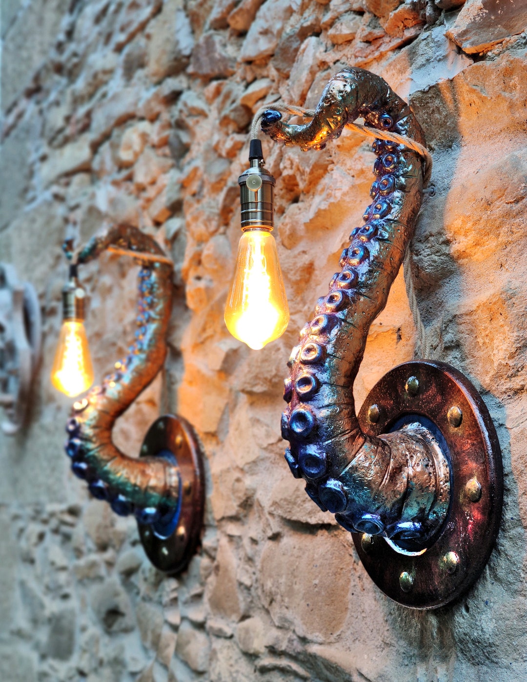 Pair of Wall Lamps - Nautical Tentacle Design With Porthole, Steampunk ...