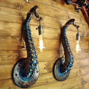 Whimsical Tentacle Lamps in Copper Green Set of Two, Captivating Accent Lights, Unusual Gift for Art Enthusiasts image 3