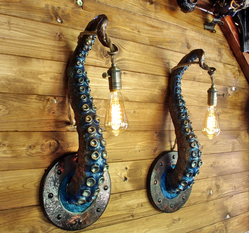 Whimsical Tentacle Lamps in Copper Green Set of Two, Captivating Accent Lights, Unusual Gift for Art Enthusiasts image 3