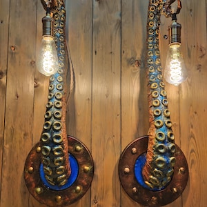 Whimsical Tentacle Lamps in Copper Green Set of Two, Captivating Accent Lights, Unusual Gift for Art Enthusiasts image 9