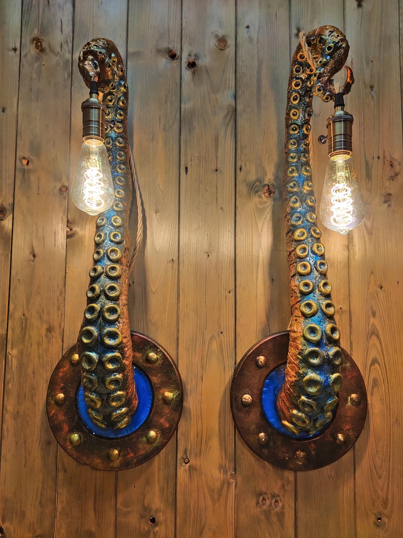 Whimsical Tentacle Lamps in Copper Green Set of Two, Captivating Accent Lights, Unusual Gift for Art Enthusiasts image 9