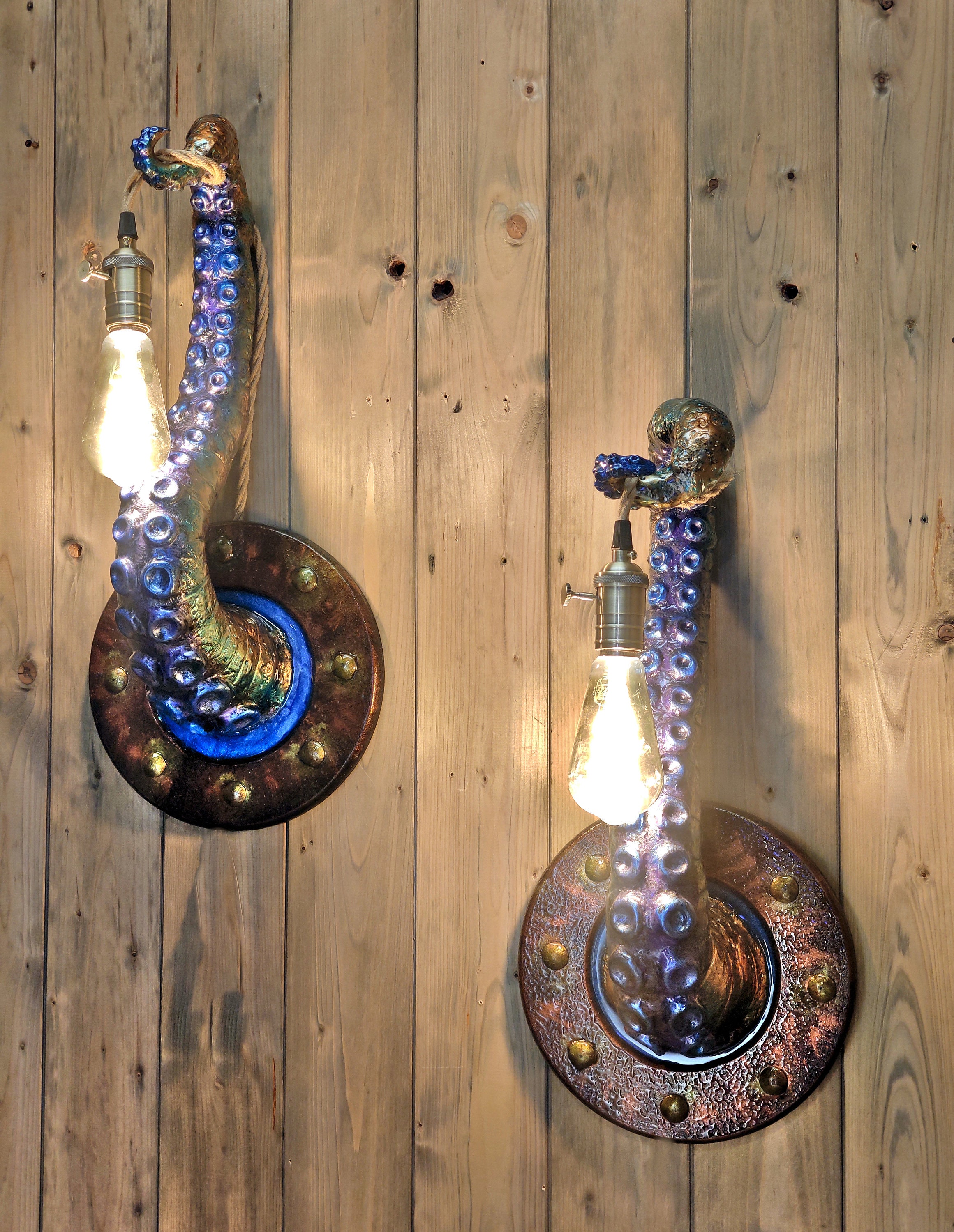 Pair of Wall Lamps - Nautical Tentacle Design With Porthole, Steampunk ...