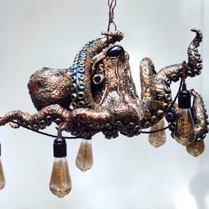 Octopus Kraken Chandelier - Tuscan Art Inspired Steampunk Lighting, Unique Lamp for Home Decor, Perfect Housewarming Gift.