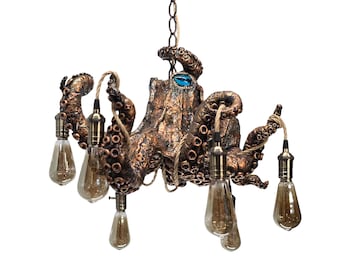 Handcrafted Octopus Chandelier, Statement Kraken Light, Suspended Tentacle Lamps, Maritime Collector's Home Accent Gift. #02