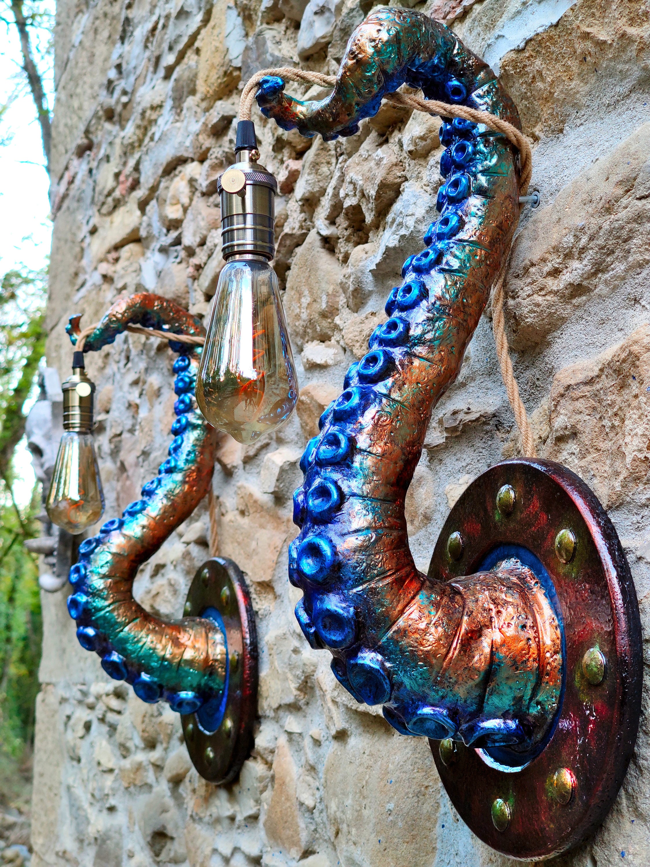 Pair of Wall Lamps - Nautical Tentacle Design With Porthole, Steampunk ...