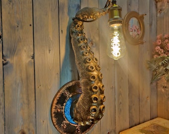 Tentacle Lamp Nautical Porthole Design - Steampunk Lighting, Unique Octopus Light Bulb Fixture, Ideal Gift for Sea Lovers