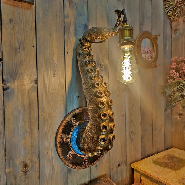 Tentacle Lamp Nautical Porthole Design - Steampunk Lighting, Unique Octopus Light Bulb Fixture, Ideal Gift for Sea Lovers