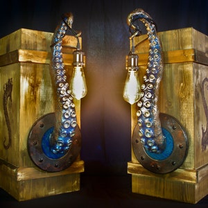 Whimsical Tentacle Lamps in Copper Green Set of Two, Captivating Accent Lights, Unusual Gift for Art Enthusiasts image 7