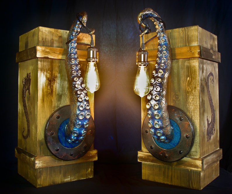 Whimsical Tentacle Lamps in Copper Green Set of Two, Captivating Accent Lights, Unusual Gift for Art Enthusiasts image 7