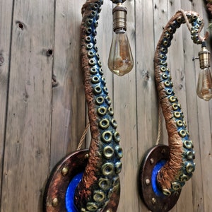 Whimsical Tentacle Lamps in Copper Green Set of Two, Captivating Accent Lights, Unusual Gift for Art Enthusiasts image 10