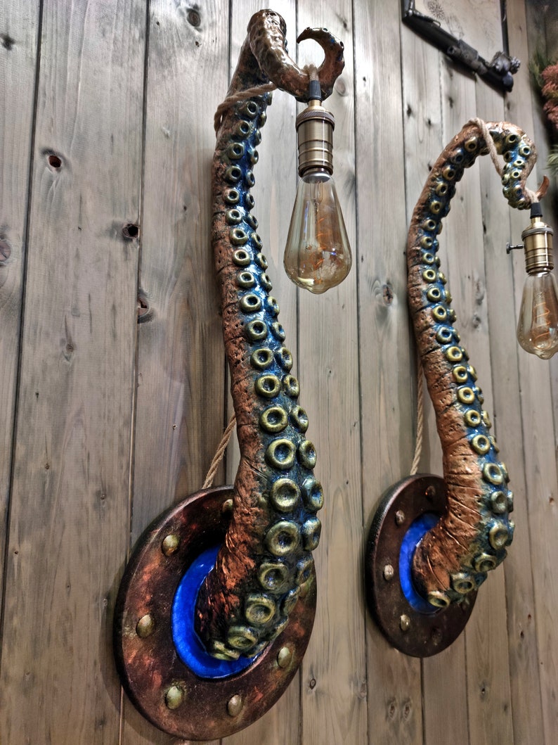 Whimsical Tentacle Lamps in Copper Green Set of Two, Captivating Accent Lights, Unusual Gift for Art Enthusiasts image 10
