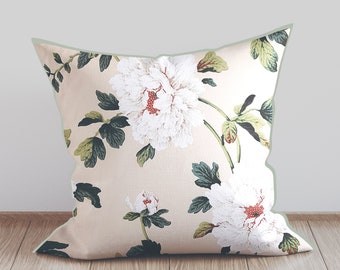 Cushion Cover Handmade Floral Print 16” Beige And Navy Double sided 