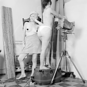 Multiple Pinup Models with Camera - Reprint from Original Negative