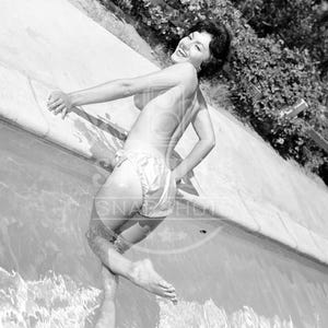 Lorraine Campbell Topless in Vintage Bikini by Pool - Reprint from Original Negative