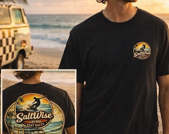 Vintage Surf Shirt Retro Beach Woody Car Surf Graphic Tee Surfer Lifestyle Summer Ocean Sunset Apparel Coastal Men Gift Birthday Surfing