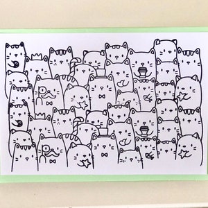 Cartes de chat à colorier, cartes de vœux faites à la main vierges à l'intérieur et prêtes à colorier, cartes de charité pour chat