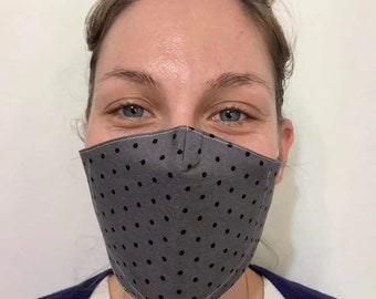 Grey face mask and black dots with removable carbon filter, unisex face masks with filter, washable cotton face masks, cotton face masks