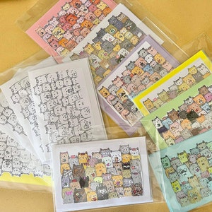 Cartes chat, Cartes caritatives chat, Cartes de voeux vierges, Cartes caritatives faites main, Carte à colorier personnalisée