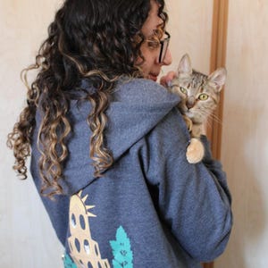 Hoodie Jacket with Zip and Pockets, Cotton Jacket with Hood, Sweatshirt with Zip Front, Gift for Cat Lover, Unisex Design