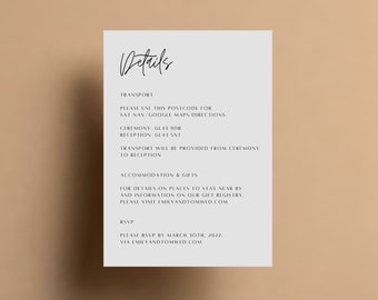 Wedding Details Card, Wedding Information Card, Wedding Info Card