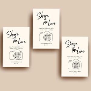 Carte de partage de photos avec code QR de mariage bricolage, modèle de carte de code QR de mariage d'amour, carte de photos d'invités