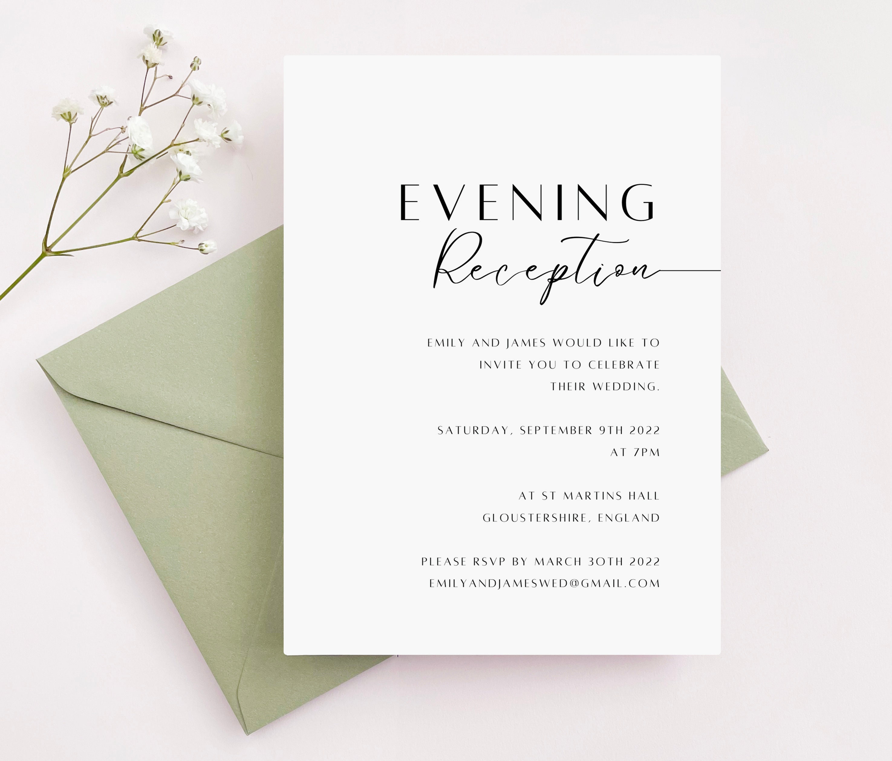 Evening Reception Invitations Elegant Wedding Invite Etsy UK