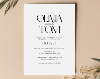 Wedding Invitation -  Elegant Wedding Invite, Day invites, Evening invitation, Modern Wedding Invite