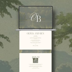 Wedding Monogram Website, Canva Editable Wedding Website Template, Aesthetic Modern Wedding Template