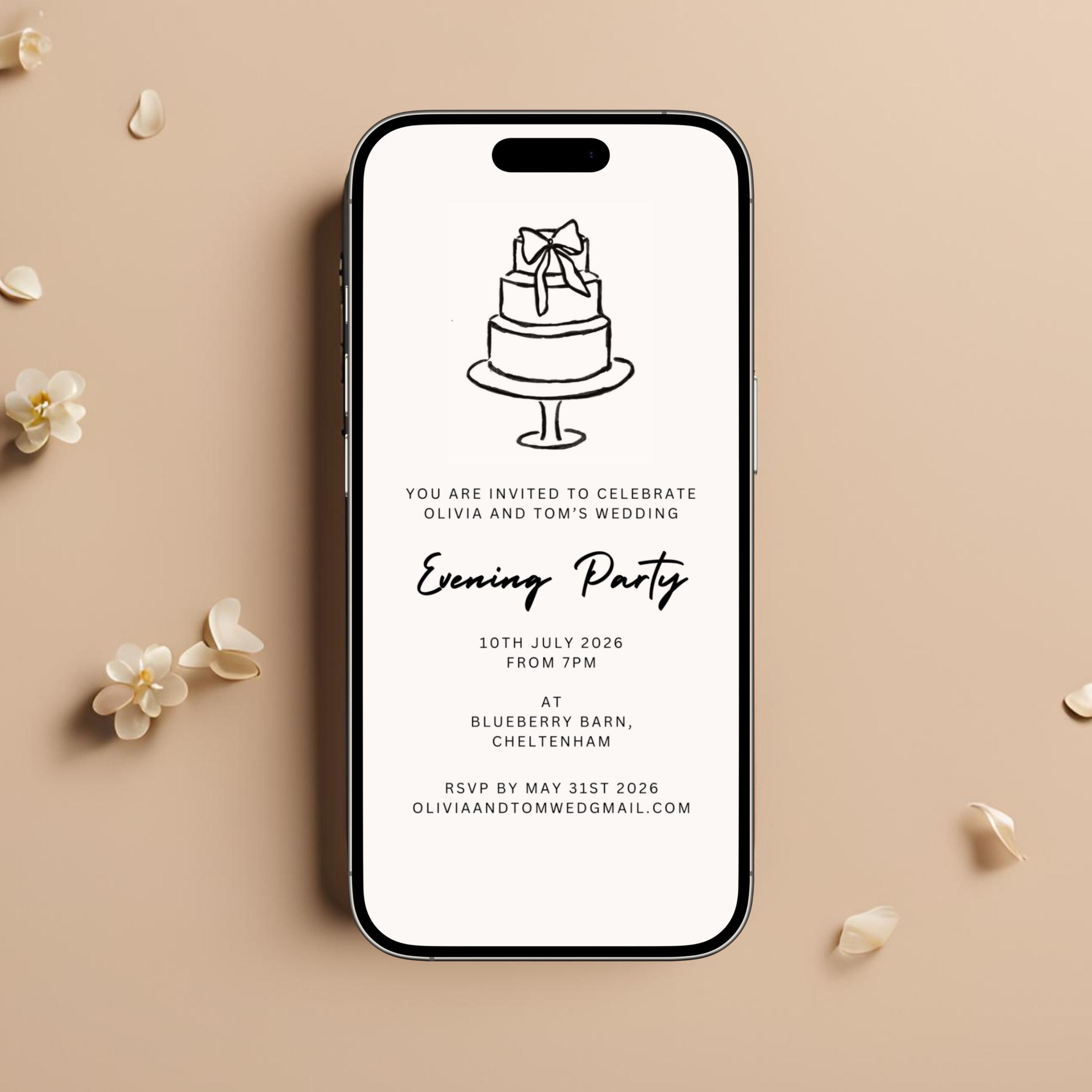 Digital Wedding Party Invitation, Illustrated Wedding Invite, Modern Wedding Reception Invite