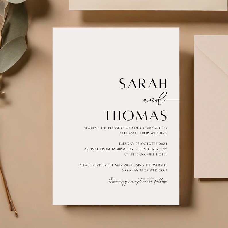 Wedding Invitation Elegant Wedding Invite, Day invites, Evening invitation, Modern Wedding Invite image 2