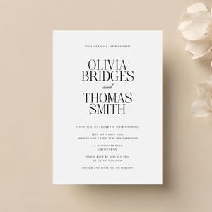 Modern Printed Wedding Invitations, Elegant Wedding Day Invite, Evening Reception Invitation