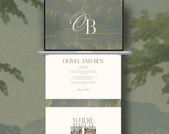 Wedding Monogram Website, Canva Editable Wedding Website Template, Aesthetic Modern Wedding Template