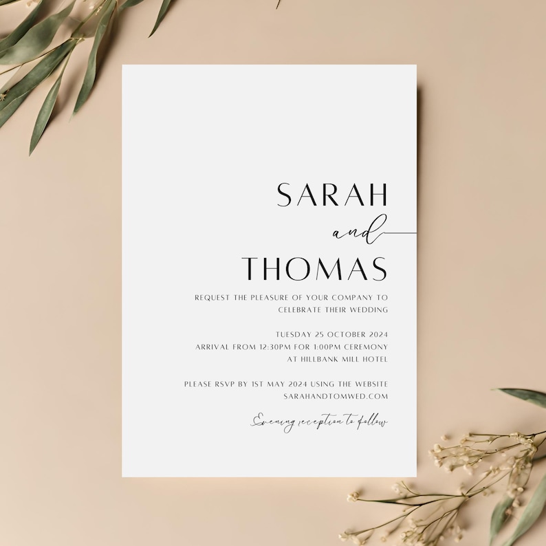 Wedding Invitation Elegant Wedding Invite, Day invites, Evening invitation, Modern Wedding Invite image 10