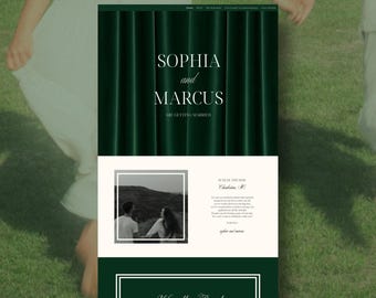Pine Green Wedding Website Template, Canva Editable Wedding Website