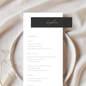 Wedding Menu and Place Card Template Menu Editable Minimalist Elegant Wedding Menu