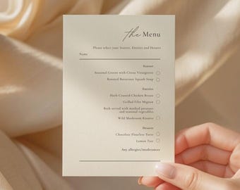 Szablon karty wyboru menu weselnego Edytowalny szablon wstawiania menu zaproszeń