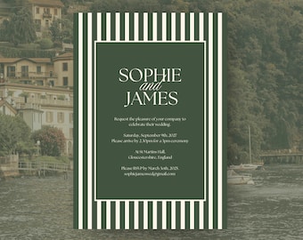 Green and White Stripe Wedding Invitation Template