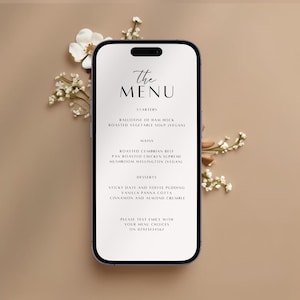 Choix de menu de mariage numérique RSVP, modèle de menu de mariage électronique modifiable,