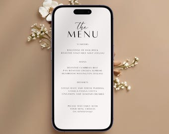 Digital Wedding Menu Choices RSVP, Electronic Editable Wedding Menu Template,