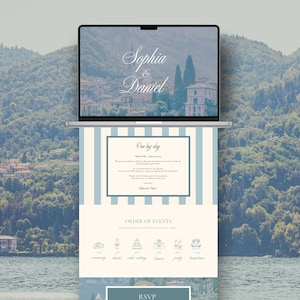 Wedding Website Template, Canva Editable Wedding Website, Aesthetic Modern Blue Wedding Template