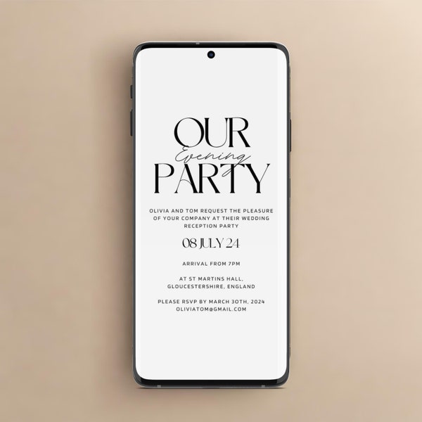 Digital Wedding Invitation  -  Elegant Wedding Invite, Evening invitation, Wedding Reception Invite