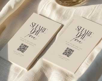 Plantilla de tarjeta para compartir fotos con código QR de boda: Diseño editable en Canva