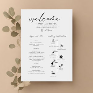 Wedding Welcome Note & Timeline, Wedding Order of Events, Wedding Weekend Timeline