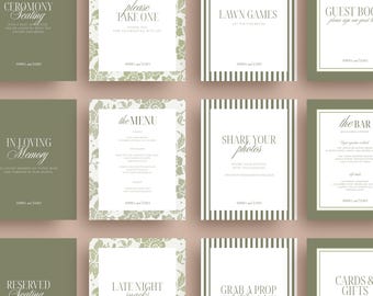 Sage Green Wedding Sign Bundle, Modern On The Day Wedding Sign Templates, Minimalist Wedding Signage