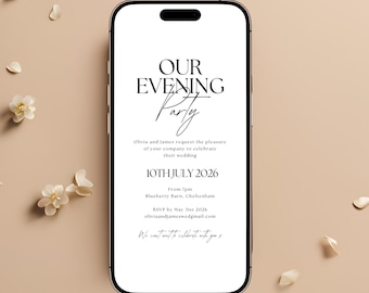 Electronic Wedding Evening Invitation Template, Elegant Digital Wedding Invite, Day invites, Evening invitation, Modern Wedding Invite