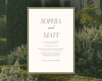 Green and White Wedding Invitation Template