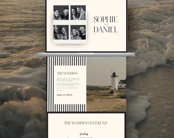 Wedding Website Template Black and White, Canva Editable Wedding Website, Aesthetic Modern Wedding Template