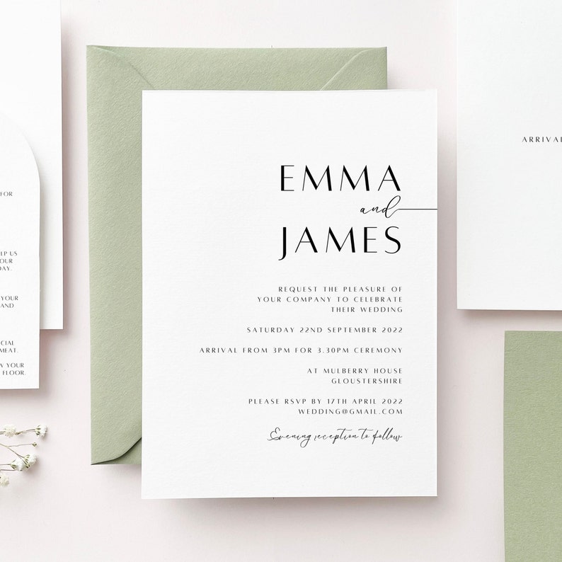 Wedding Invitation Elegant Wedding Invite, Day invites, Evening invitation, Modern Wedding Invite image 3