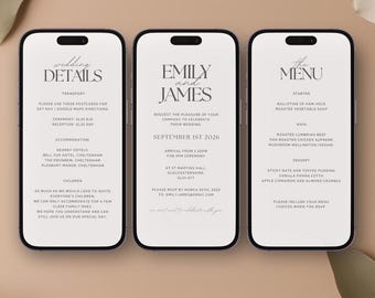 Electronic Wedding Invitation Template, Wedding Details and Menu, Elegant Digital Wedding Invite, Day invites, Modern Wedding Invite