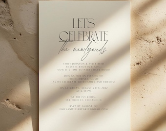 Just Married Party Invitation Template: Editable Wedding Celebration Invite (5x7, Canva Editable, Digital Download